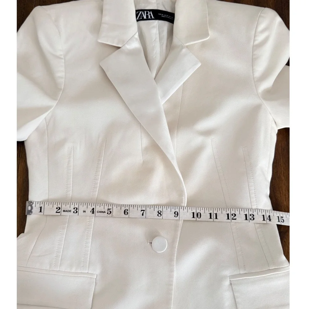 Zara Womens Cream White‎ Satin Lapel Tailored Single Button Blazer XS
